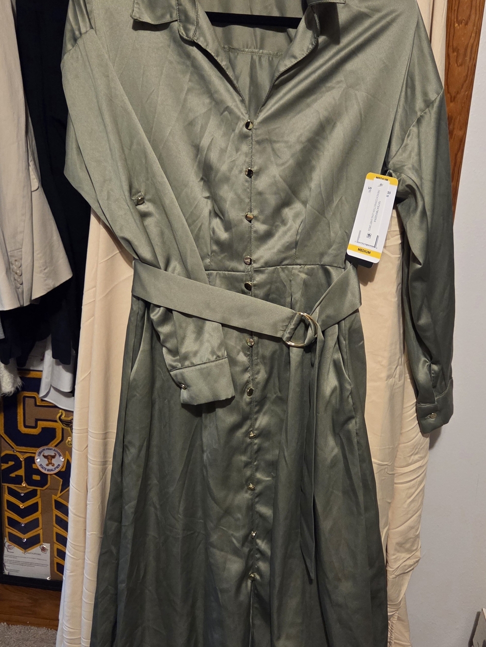 French Connection Olive-Green Maxi Shirt Dress with Waist Belt